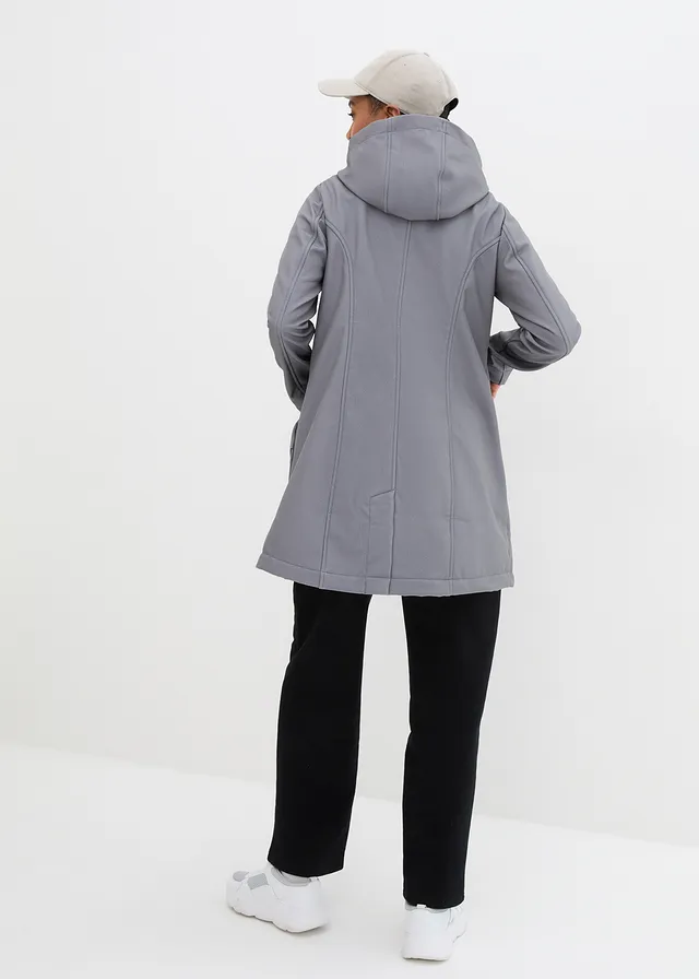 Parka softshell à capuche, Couleur: gris fumé chiné