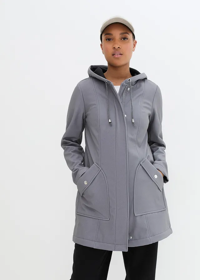 Parka softshell à capuche, Couleur: gris fumé chiné