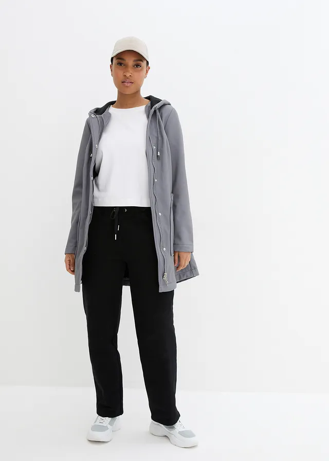 Softshell parka met capuchon, Kleur: rookgrijs gemêleerd
