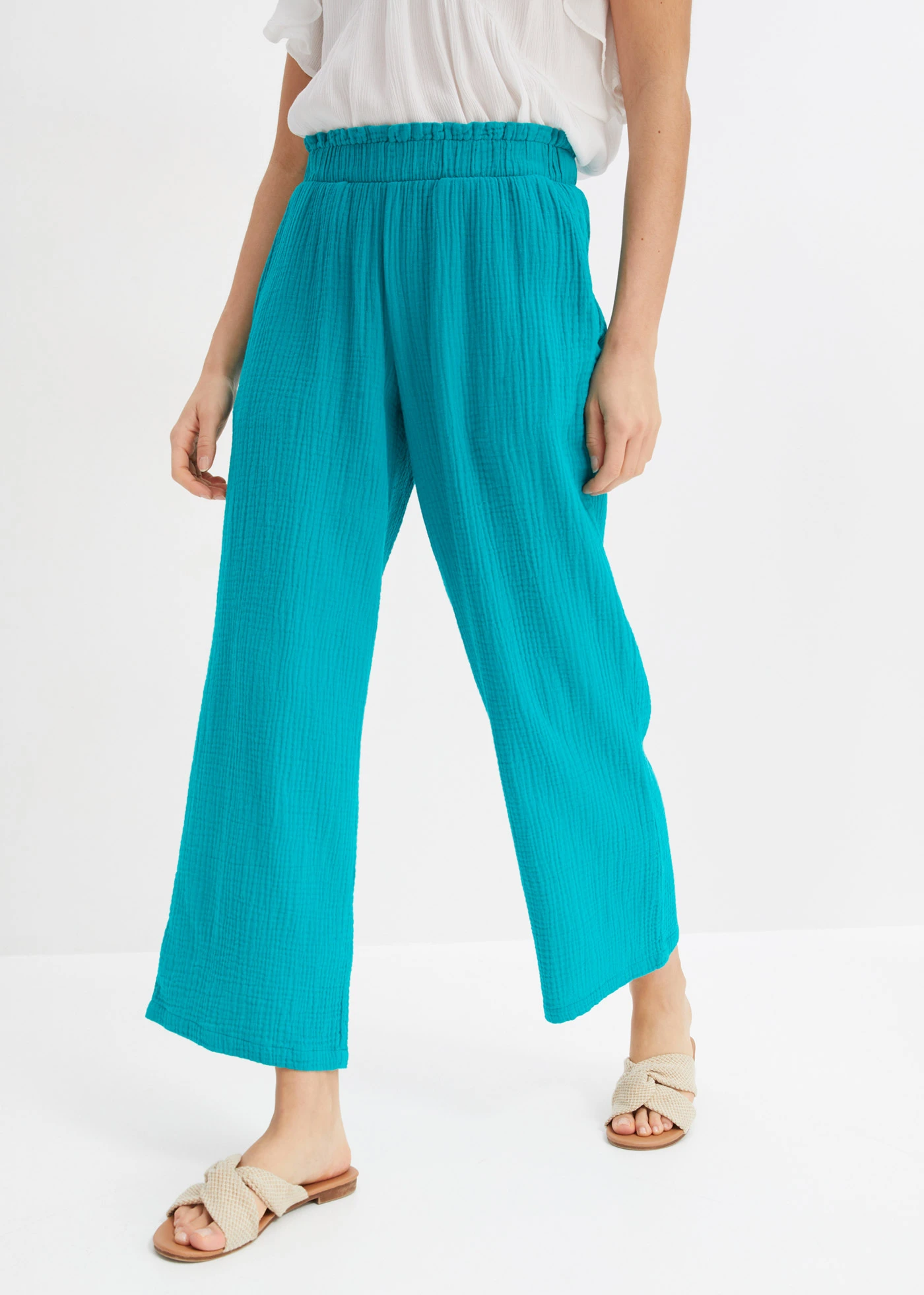 Pantalon large en gaze de coton • émeraude • Boutique bonprix
