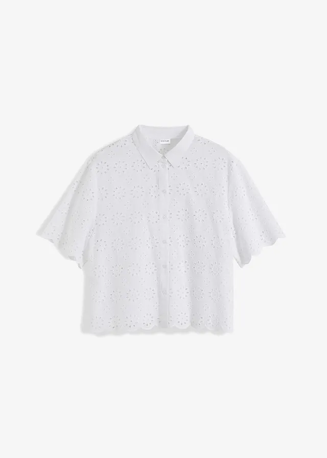 Blouse met korte mouw van puur katoen, Kleur: wit