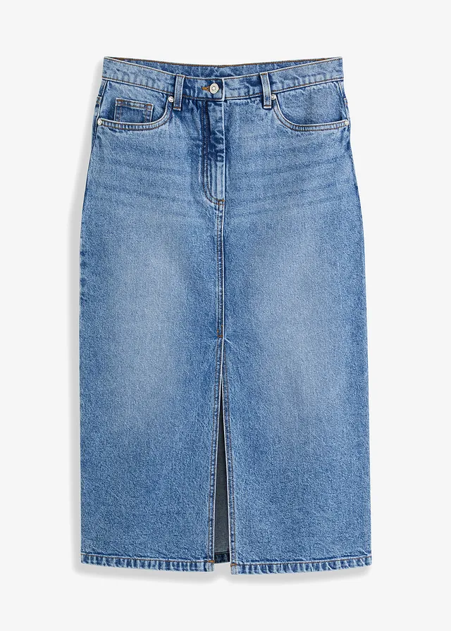 Jupe en jean fendue devant, Couleur: bleu denim