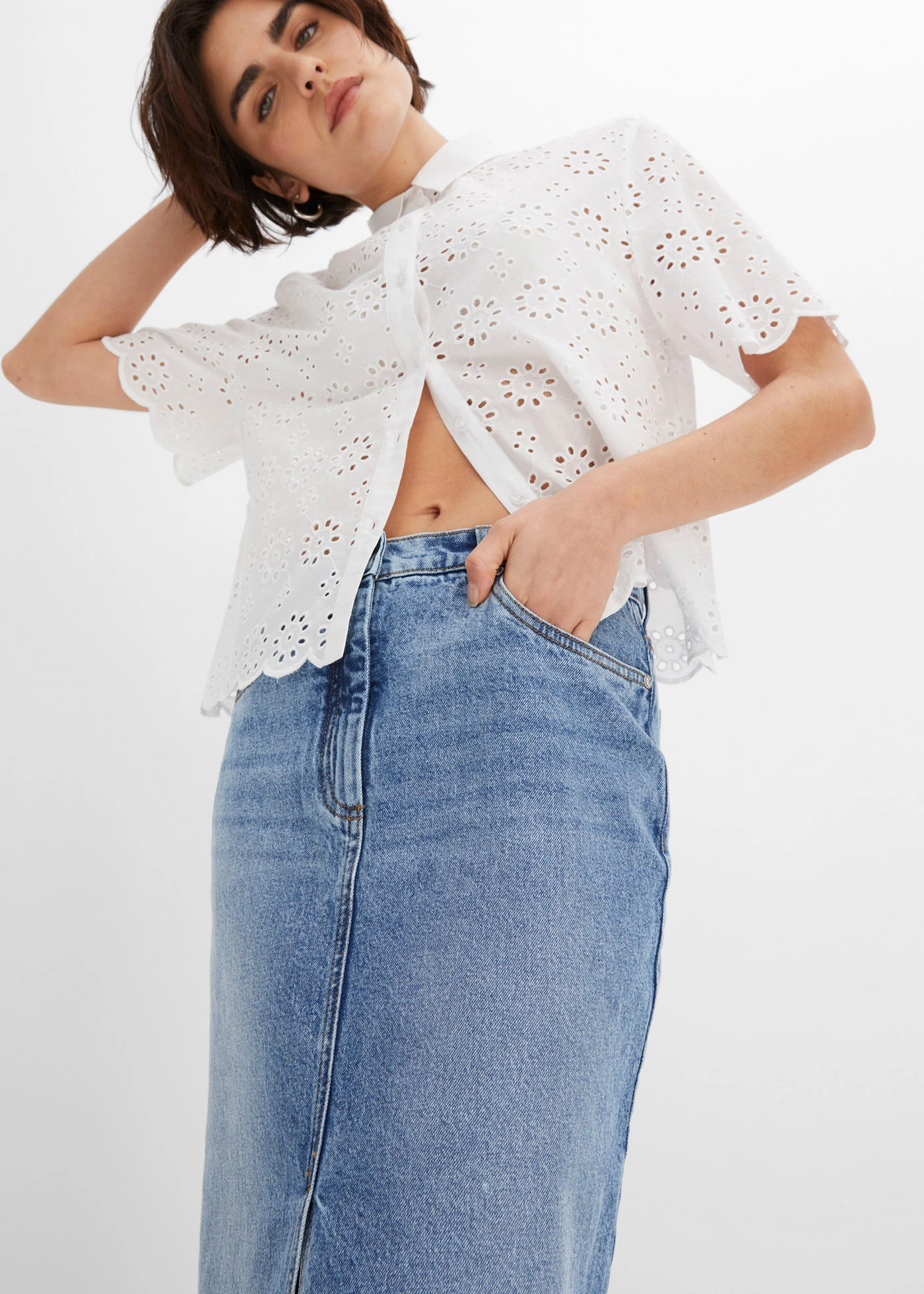 Džínová sukně s rozparkem • modrý denim • bonprix obchod