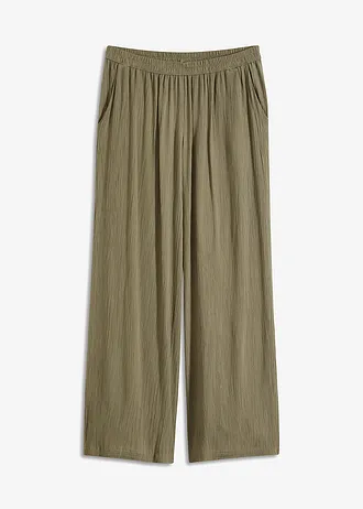 Pantalon palazzo en viscose douce, Couleur: olive
