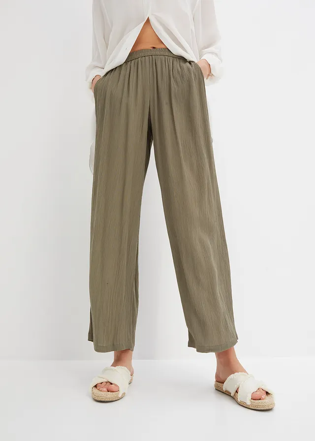 Pantalon palazzo en viscose douce • olive • product-page.page-title-suffix