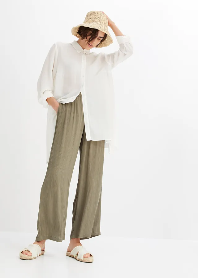 Pantalon palazzo en viscose douce • olive • product-page.page-title-suffix