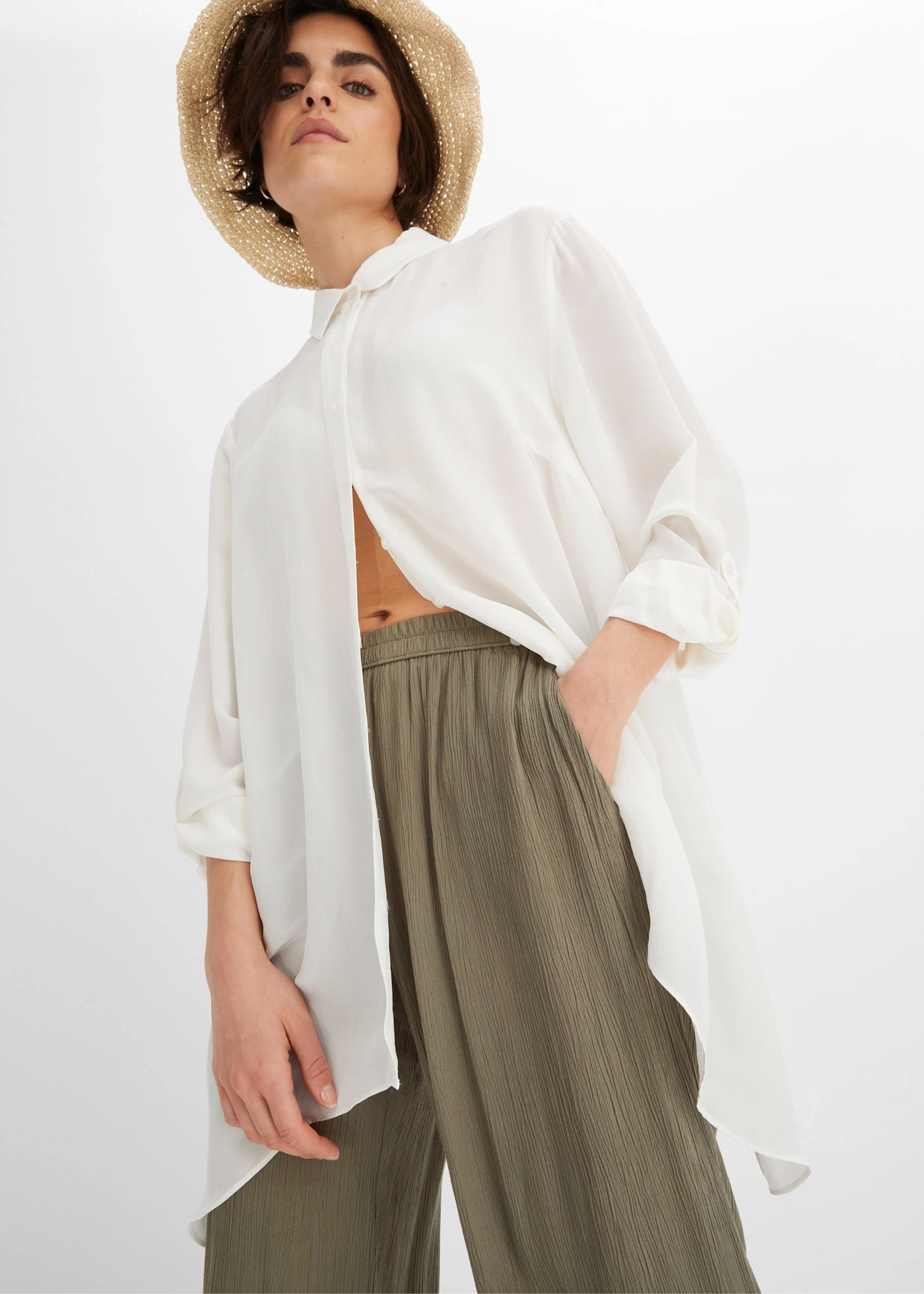 Palazzo broek van zacht viscose • olijfgroen • bonprix online shop