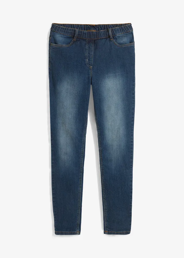 Jegging à taille mi-haute et élastiquée, Couleur: bleu nuit denim