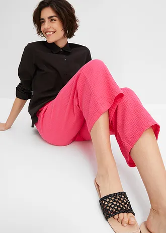 Muślinowe spodnie culotte z bawełny • ciemnoróżowy • sklep bonprix