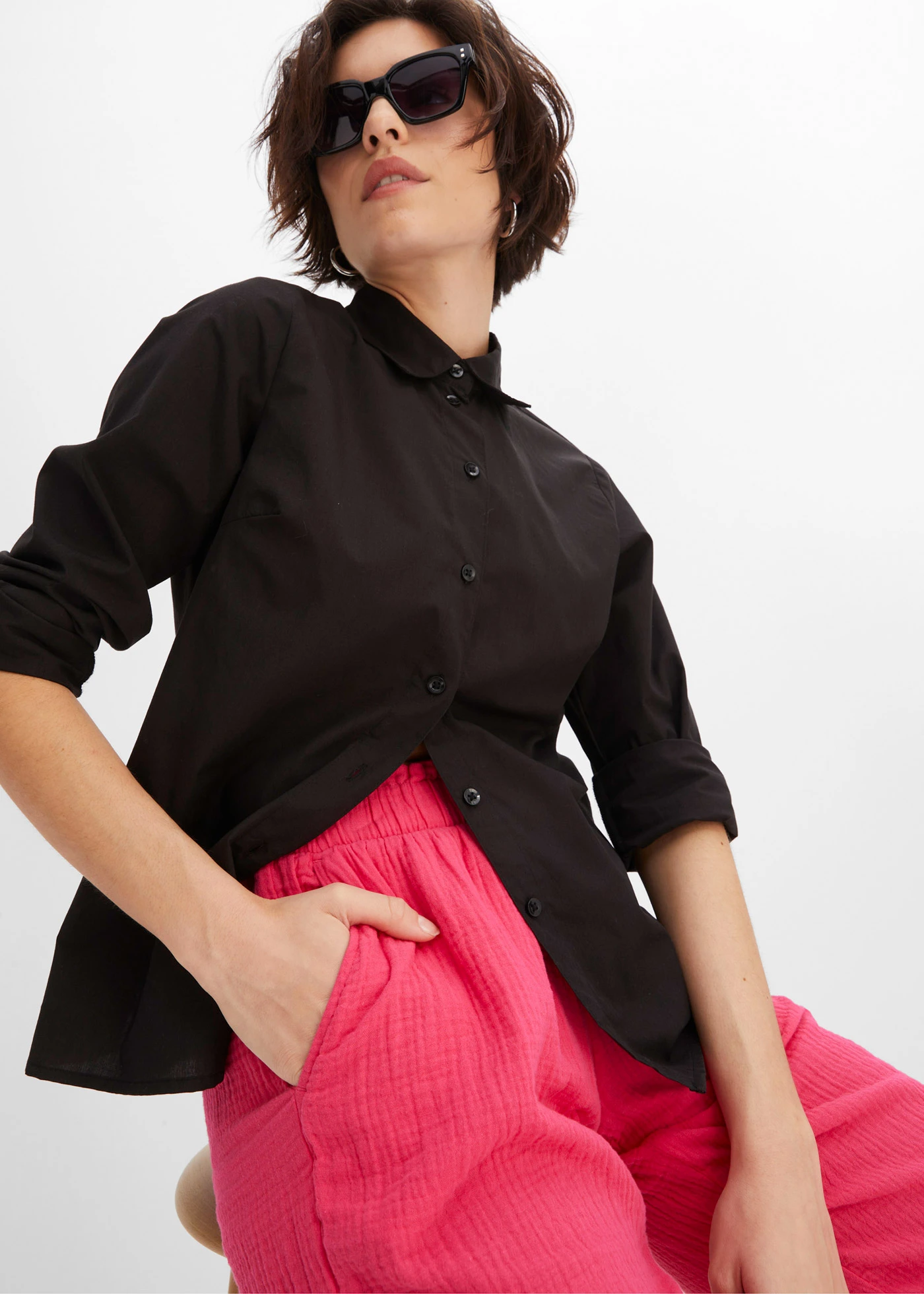 Pantalon large en gaze de coton • magenta • Boutique bonprix