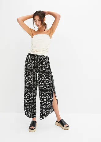 Kalhoty Pareo s rozparkem, barva: černá + přírodní bílá