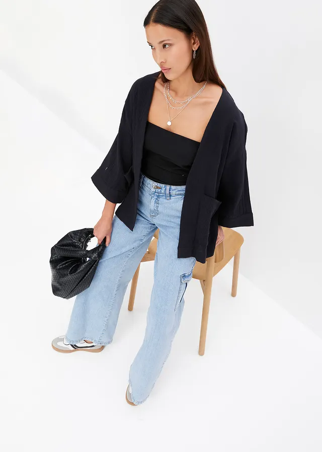 Veste kimono légère en gaze de coton • noir • product-page.page-title-suffix
