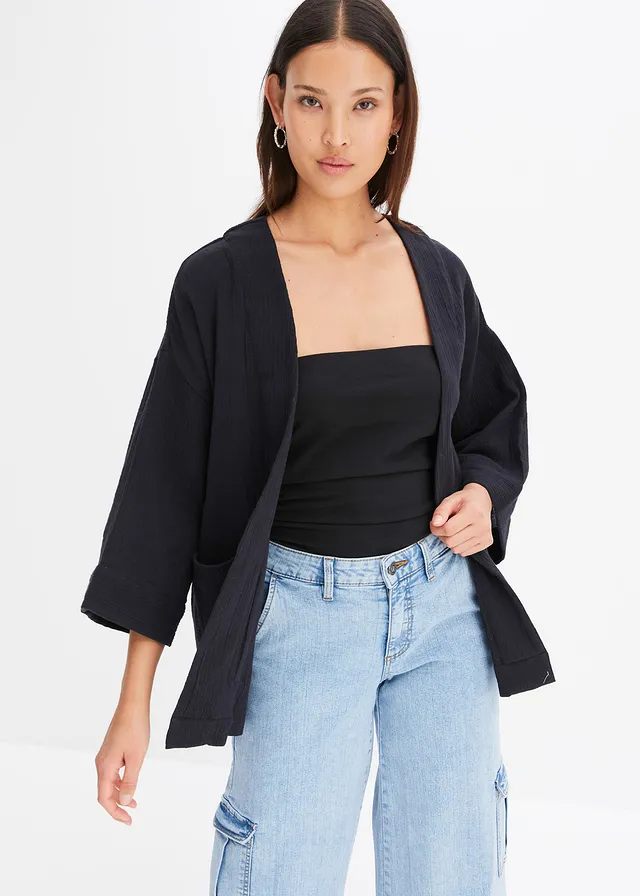 Veste kimono légère en gaze de coton • noir • product-page.page-title-suffix