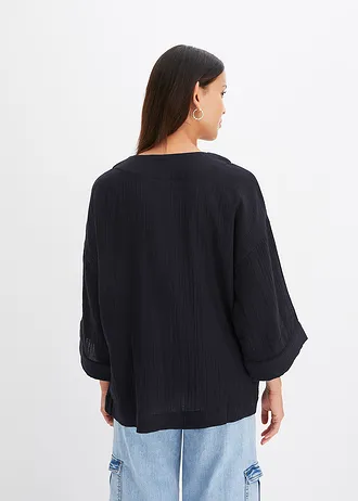 Veste kimono légère en gaze de coton • noir • Boutique bonprix