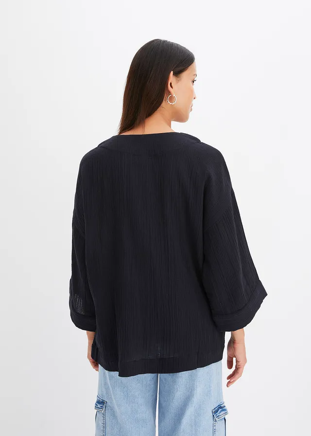 Veste kimono légère en gaze de coton • noir • product-page.page-title-suffix