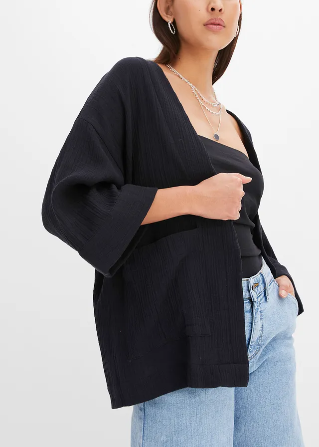 Veste kimono légère en gaze de coton • noir • product-page.page-title-suffix