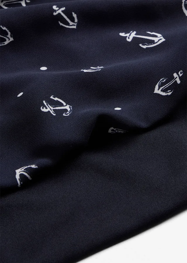 Blouse van crêpe georgette, korte mouw • donkerblauw/wit • product-page.page-title-suffix