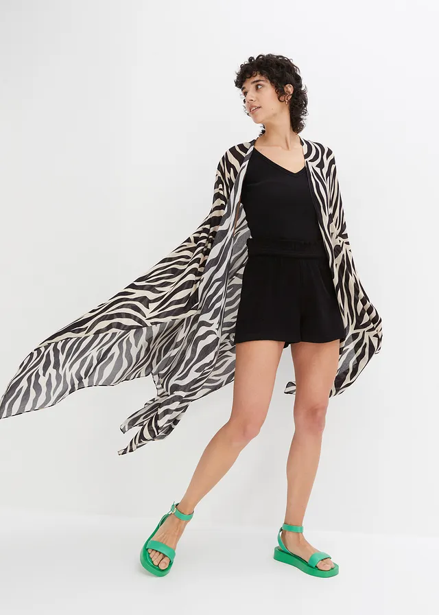 Poncho à motif zèbre, Couleur: noir/beige zèbre