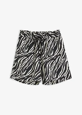 Paperbag short met strikkoordjes, Kleur: zwart-ecru zebraprint