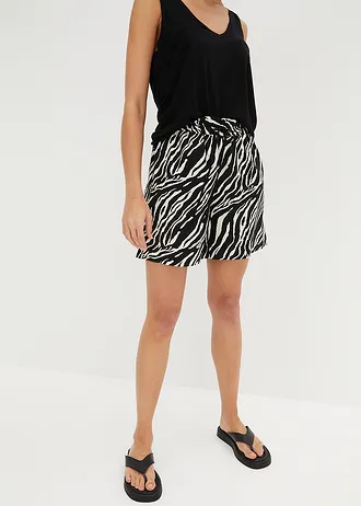 Paperbag short met strikkoordjes, Kleur: zebraprint zwart-ecru