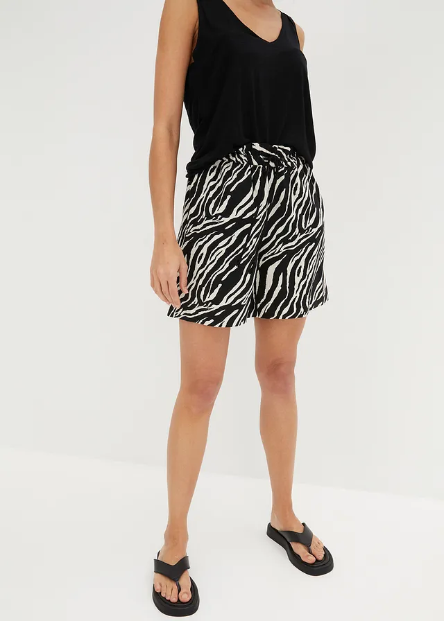 Paperbag short met strikkoordjes • zwart-ecru zebraprint • product-page.page-title-suffix