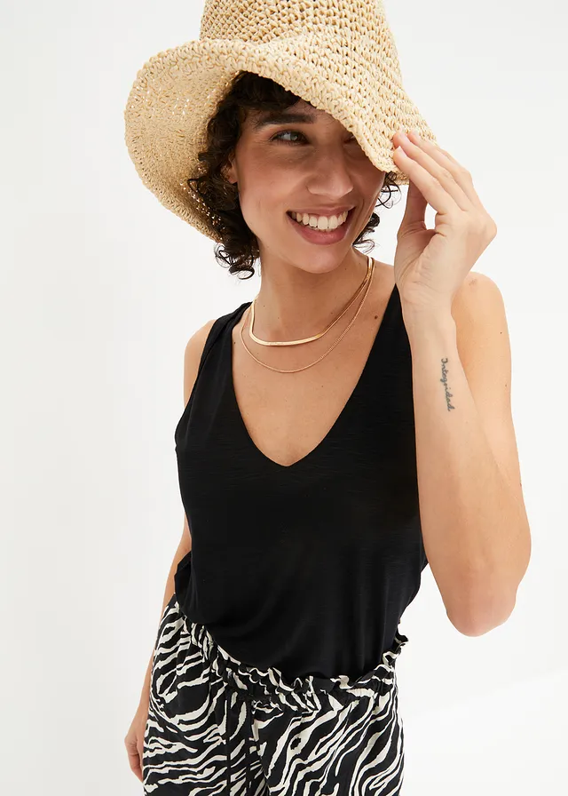Top van soepelvallende viscose, Kleur: zwart