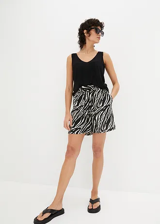 Paperbag short met strikkoordjes, Kleur: zebraprint zwart-ecru