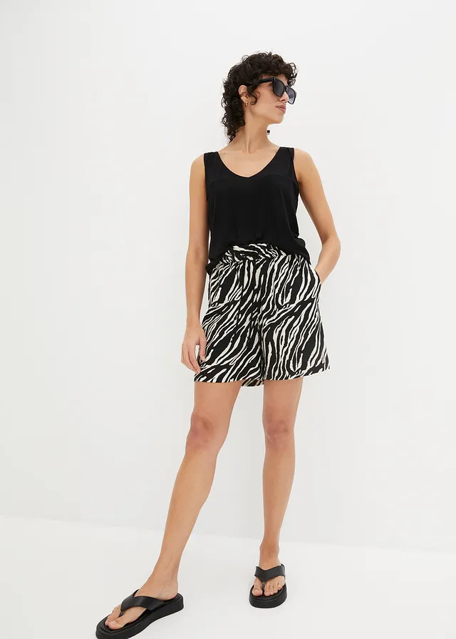 Paperbag short met strikkoordjes • zwart-ecru zebraprint • product-page.page-title-suffix