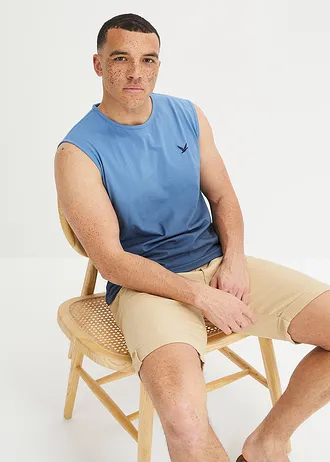 Tričko bez rukávů z čisté organické bavlny • tmavě modrá + křišťálově modrá • bonprix obchod