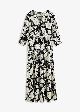 Rochie maxi din viscoză fluidă • negru-crem floral • magazin bonprix