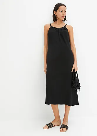 Robe légère à bretelles en crêpe, Couleur: noir