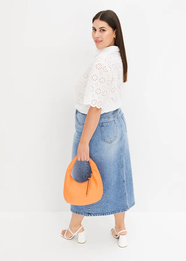 Spijkerrok met split, Kleur: blauw denim