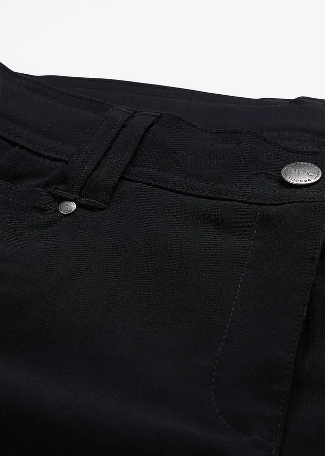 Spodnie z bengaliny ze stretchem, z wygodnym pasem w talii, straight • czarny • sklep bonprix