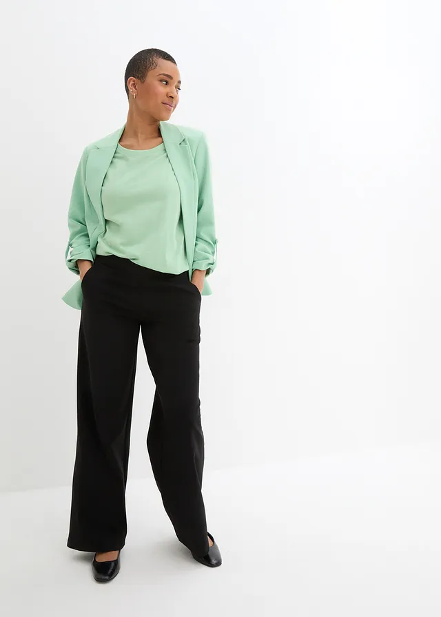 Wijde punto di roma broek met comfortband • zwart • product-page.page-title-suffix