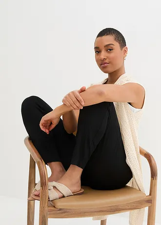 Kalhoty bez zapínání, s pohodlným pasem, z lehké viskózy (2 ks v balení) • černá • bonprix obchod