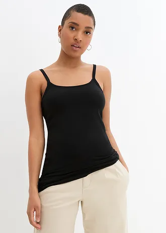 Dlouhý top z organické bavlny, se špagetovými ramínky (2 ks v balení) • černá • bonprix obchod