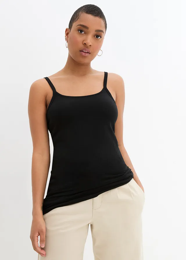 Lange spaghetti top met biologisch katoen (set van 2) • zwart • bonprix online shop