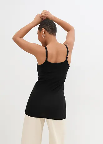Dlouhý top z organické bavlny, se špagetovými ramínky (2 ks v balení) • černá • bonprix obchod