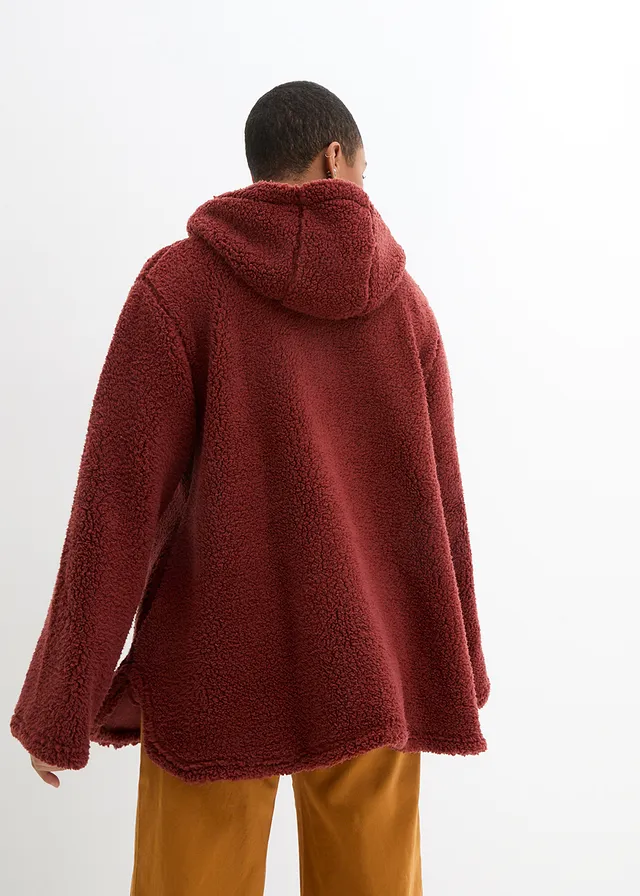 Teddy fleece vest in A-lijn met zijsplitten, Kleur: amandelbruin