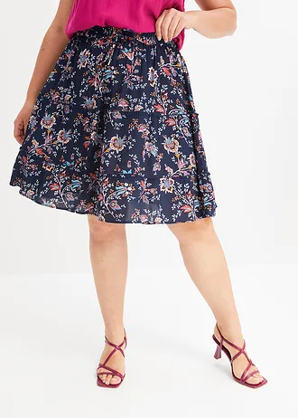 Minisukně ze splývavé viskózy, barva: tmavě modrá s květy