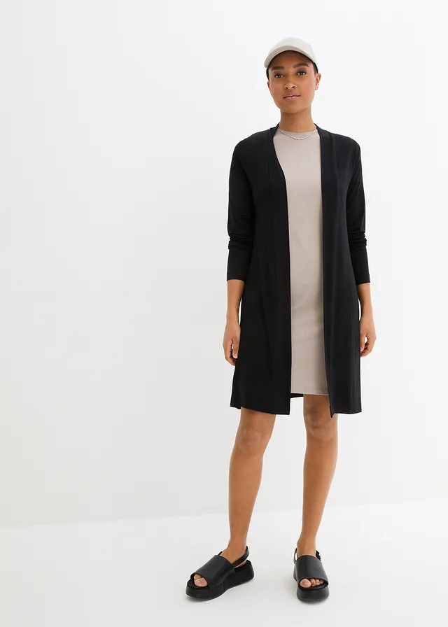 Lang shirtvest van zachte viscose, Kleur: zwart