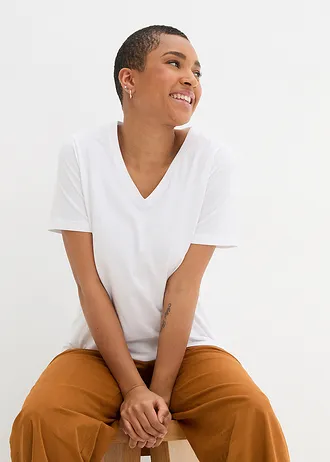 Lot de 2 T-shirts longs col V, Couleur: noir/blanc