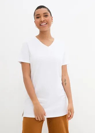 Basic longshirt met V-hals (set van 2) • zwart+wit • bonprix online shop