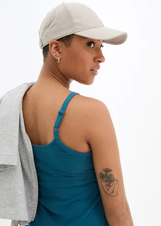 Dlouhý top z organické bavlny, se špagetovými ramínky (2 ks v balení) • modrá petrolejová+černá • bonprix obchod