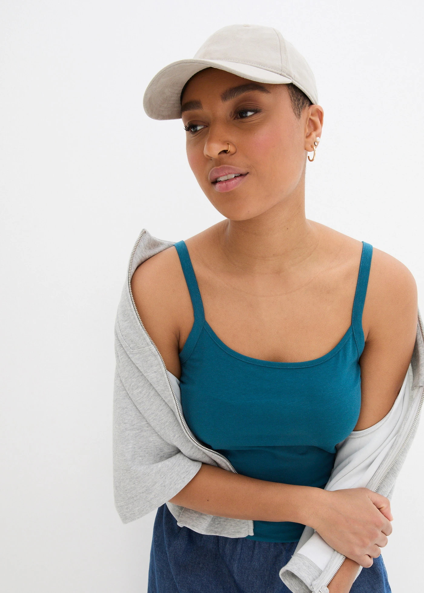 Dlouhý top z organické bavlny, se špagetovými ramínky (2 ks v balení) • modrá petrolejová+černá • bonprix obchod