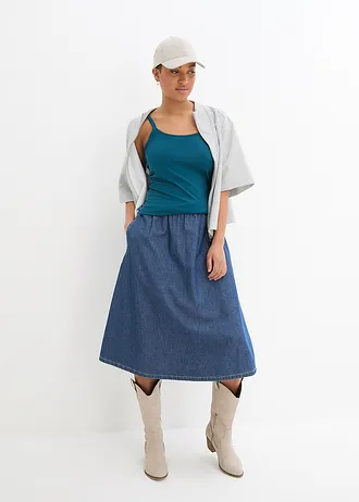 Dlouhý top z organické bavlny, se špagetovými ramínky (2 ks v balení), barva: modrá petrolejová+černá