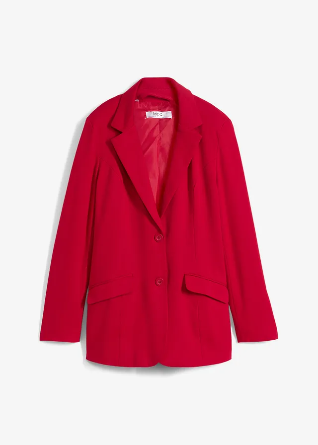 Lange blazer van katoen-jersey, Kleur: chilirood