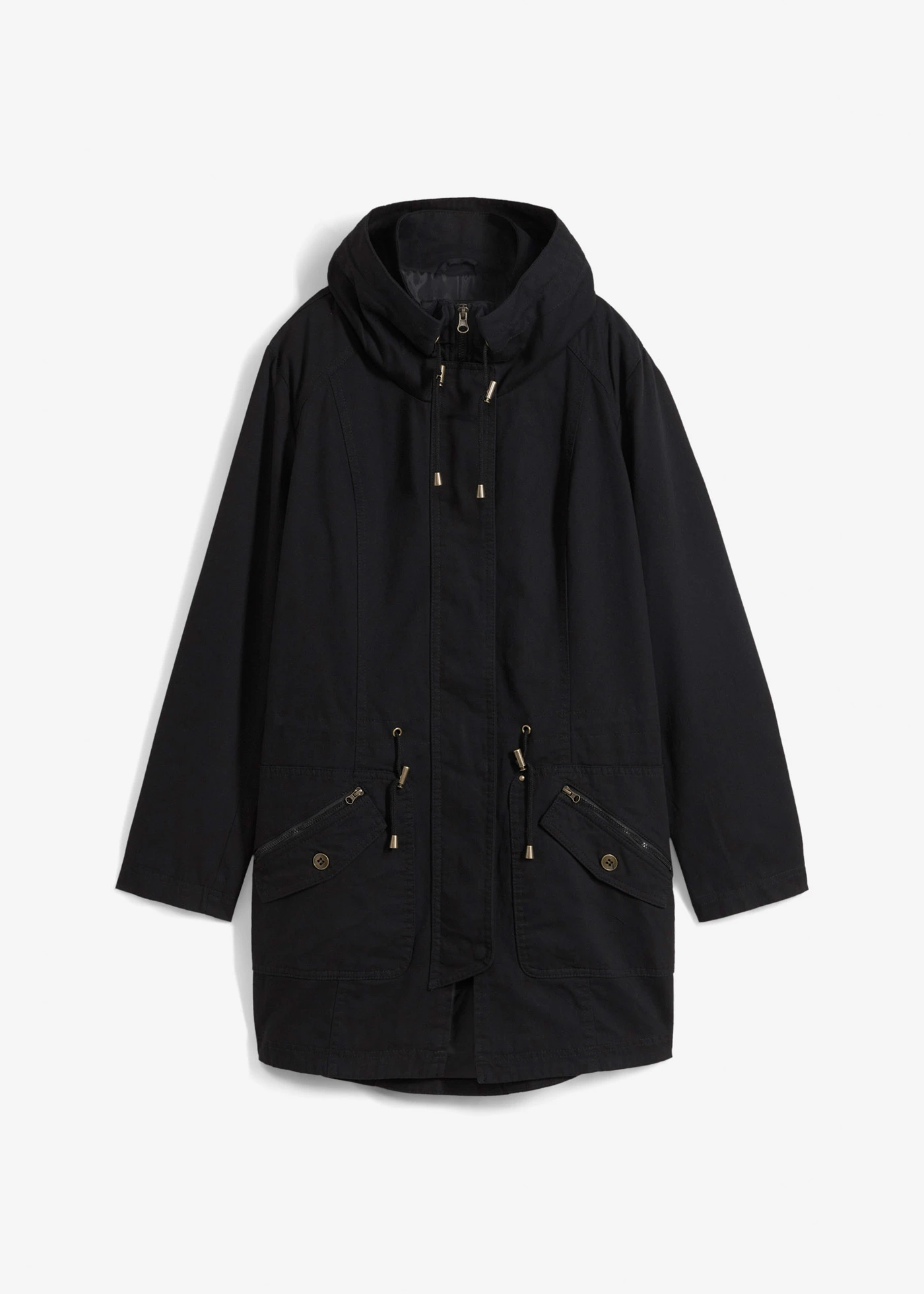 Korte katoenen parka met opstaande kraag, getailleerd • zwart • bonprix online shop