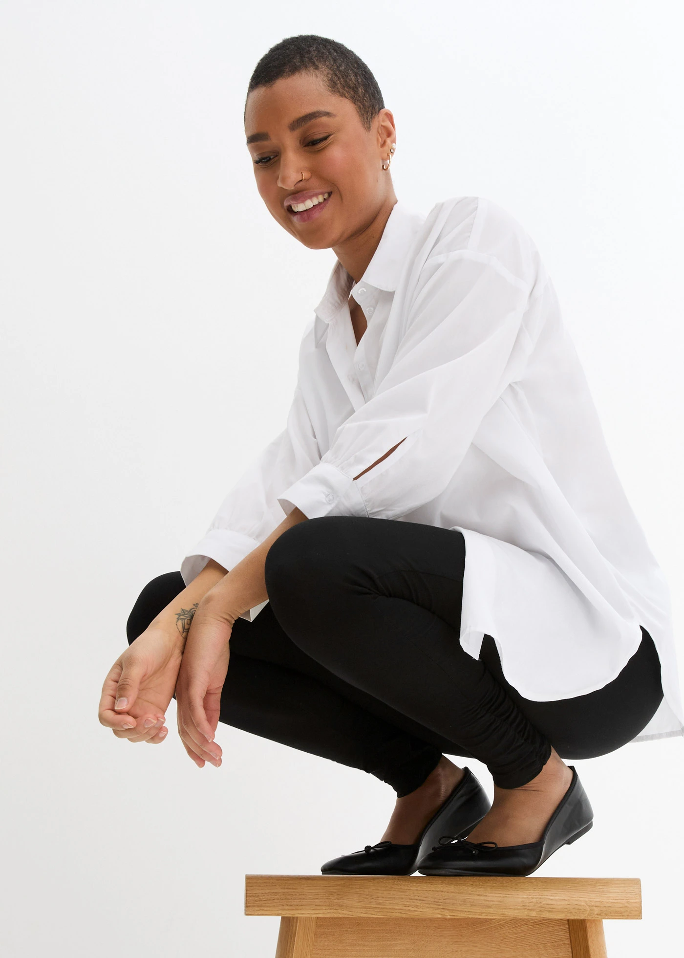 Katoenen legging met plooidetails • zwart • bonprix online shop