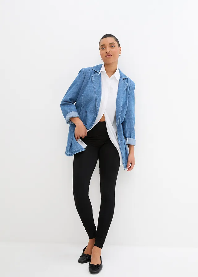 Legging avec large empiècement confortable à la taille et détail fronce, Couleur: noir